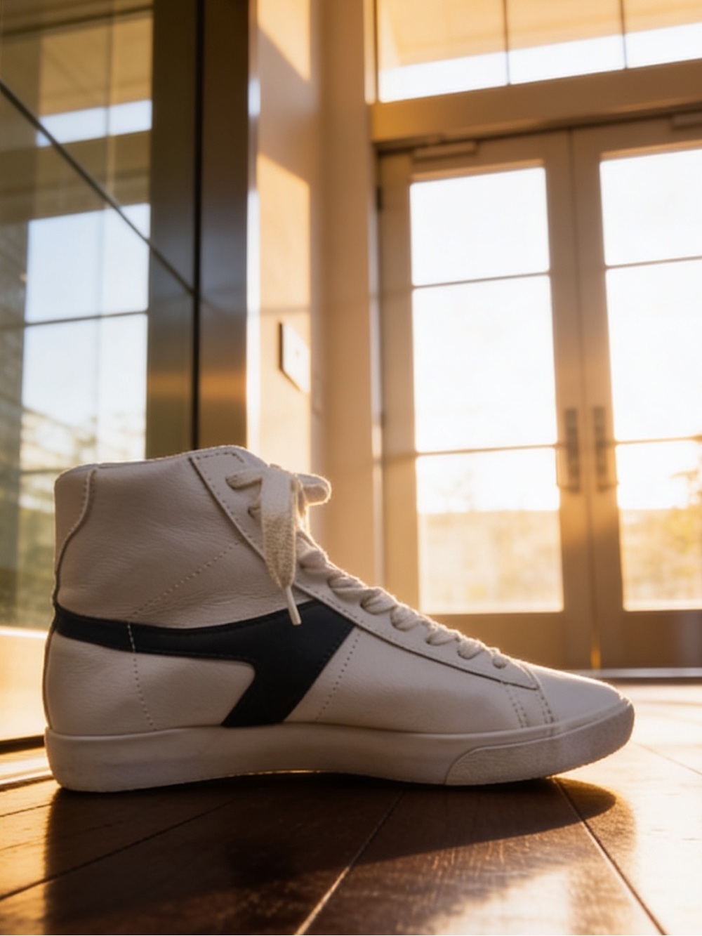Rachel Zoe | Women’s White and Black High-Top Leather Retro Sneakers | 7.5